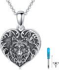 wholesale 925 Sterling Silver Wolf Head in Heart Shape Cremation Jewelry Keepsake Pendant Necklace with Funnel and Filler Tool Set-0-0