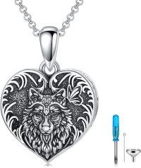 wholesale 925 Sterling Silver Wolf Head in Heart Shape Cremation Jewelry Keepsake Pendant Necklace with Funnel and Filler Tool Set-Wolf