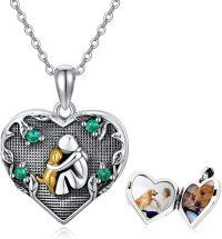 wholesale 925 Sterling Silver Heart Angel Pet Photo Locket Pendant Necklace with Emeralds and Golden Retriever Image for Women Girls Memory Keepsake  43x67mm-Dog Locket-Personalized