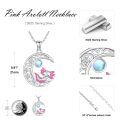 wholesale 925 Sterling Silver Axolotl Crescent Moon Pendant Necklace Pink Enamel Crystal Charm-0-3