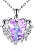 wholesale 925 Sterling Silver Purple Crystal Angel Wing Heart Scarab Pendant Necklace s for Women-0-0