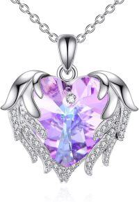 wholesale 925 Sterling Silver Purple Crystal Angel Wing Heart Scarab Pendant Necklace s for Women-A-Wings