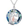 TOUPOP Sterling Silver Blue Crystal Family Tree Of Life Pendant Necklace-0-0