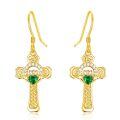 wholesale 925 Sterling Silver Emerald Green Stone Claddagh Cross Drop Earrings-0-0