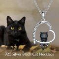 wholesale 925 Sterling Silver Black Cat Pendant Necklaces with Green Eyes and I Love You Forever Inscription for Women's Gifts-0-1