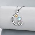 wholesale 925 Sterling Silver Moon Astronaut Pendant Necklace with Star and Blue Stone - Space Themed s for Her-0-3