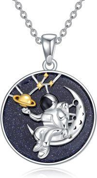 wholesale 925 Sterling Silver Cosmic Adventure Necklace with Gold Plated Planet and Moon Pendants for Women & Men-Astronaut