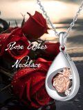 wholesale 925 Sterling Silver Rose Flower Teardrop Pendant Necklace Rose Gold Plated Zircon For Women-0-5