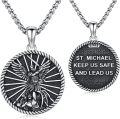wholesale S925 Sterling Silver Round Pendant St. Michael's Archangel Guardian Angel Protection Charm Necklace for Men & Women-0-0