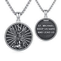 wholesale S925 Sterling Silver Round Pendant St. Michael's Archangel Guardian Angel Protection Charm Necklace for Men & Women-C-St. Michael