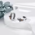 wholesale 925 Sterling Silver Amber Bee & Leaf Design Huggie Hoop Earrings-0-3