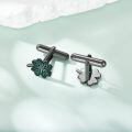 wholesale 925 Sterling Silver Cufflinks Celtic Knot Four Leaf Clover Green Enamel Gun Black Plated-0-3
