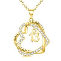 TOUPOP 925 Sterling Silver Gold Plated Zircon Forever Love Heart Pendant Necklace-undefined