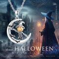 wholesale 925 Sterling Silver Witch Skeleton Moon Pendant Gothic Halloween Necklace-0-2