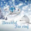 wholesale Sterling Silver Simulated Aquamarine Crystal Fox Ring for Women Adjustable Fox Tail Open Ring Birthday Anniversary Gift for Fox Lovers-0-5