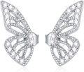 wholesale 925 Sterling Silver CZ Butterfly Stud Earrings with Half Wing Design-0-0