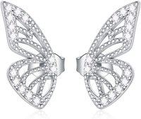 wholesale 925 Sterling Silver CZ Butterfly Stud Earrings with Half Wing Design-A_Silver