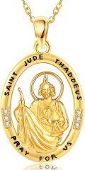 wholesale 14K Gold Saint Jude Thaddeus Pendant Necklace with Cubic Zirconia - Religious Protection s for Women on Valentines and Mother's Days-0-0