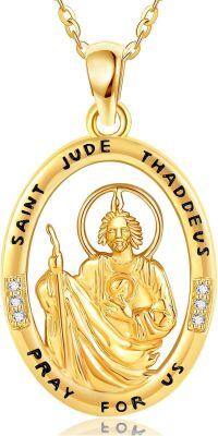 wholesale 14K Gold Saint Jude Thaddeus Pendant Necklace with Cubic Zirconia - Religious Protection s for Women on Valentines and Mother's Days-San Judas Necklace
