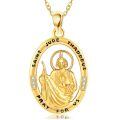 wholesale 14k Gold Saint Jude Thaddeus Oval Pendant With Cz Stones And Prayer Message-0-0