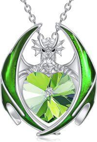 wholesale 925 Sterling Silver Crystal Dragon Necklace with Heart Birthstone Pendant-08-Aug