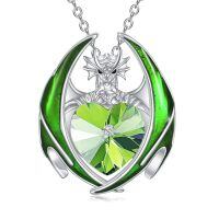 wholesale 925 Sterling Silver Crystal Dragon Necklace with Heart Birthstone Pendant-08-Aug