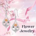TOUPOP Sterling Silver Stone Flower Dangle Drop Leverback Earrings-0-5
