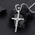 wholesale 925 Sterling Silver Cross Pendant with Jesus Christ Statue on  for Men's s (Length: 24)-0-2