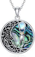 wholesale 925 Sterling Silver Abalone Shell Cat Moon Pendant Necklace for Women-0-0