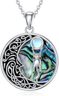 wholesale 925 Sterling Silver Abalone Shell Cat Moon Pendant Necklace for Women-Cat