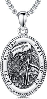 wholesale Sterling Silver Saint Medal Oval Necklace for Men Women Religious Jewelry-08-Saint Florian Necklace