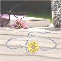 wholesale 925 Sterling Silver Yellow Daisy Flower Charm Chain Bracelet & Anklet Set Gifts for Women-0-4