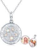 wholesale 925 Sterling Silver Round Opal Photo Frame Pendant Necklace with Stars and Moon Design - Picture Holder s for Women-0-0