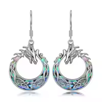 TOUPOP Sterling Silver Abalone Dragon Dangle Drop Earrings-undefined