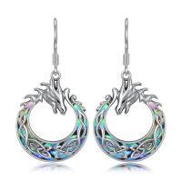 TOUPOP Sterling Silver Abalone Dragon Dangle Drop Earrings-undefined