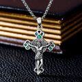 wholesale 925 Sterling Silver Cross Pendant with Opal Stone and Religious Figures - Christmas Gift for Women & Men-0-1