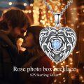 wholesale Sterling Silver Rose Flower Compass Photo Locket Necklace for Women-0-4
