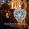 wholesale 925 Sterling Silver Rose Flower Compass Photo Locket Necklace for Women-0-4