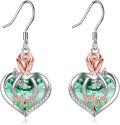 wholesale  Sterling Silver Crystal Mom Earrings Rose Flower Love Heart Dangle Drop Hook -0-12