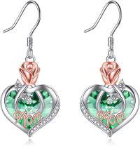 wholesale  Sterling Silver Crystal Mom Earrings Rose Flower Love Heart Dangle Drop Hook -08 Aug-Mom Earrings with Heart Crystal