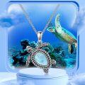 wholesale 925 Sterling Silver Blue Larimar Sea Turtle Pendant Necklace with Turquoise and Cubic Zirconias Gifts for Her-0-2