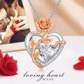 wholesale  Sterling Silver Rose Quartz Heart Pendant Necklace for Women -0-58