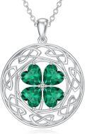 wholesale 925 Sterling Silver Celtic Knot Green Crystal Shamrock Pendant Necklace Luck Charm Jewelry for Women Girls Gifts 4-Leaf Clover Necklaces Irish Style Accessories-0-0