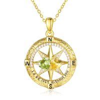wholesale 925 Sterling Silver Compass Pendant with Birthstones for Women-08-11-Aug-Nov