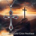 wholesale 925 Sterling Silver Red Garnet Cross Pendant Necklace Religious -0-5