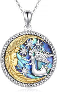 wholesale 925 Sterling Silver Guardian Angel Moon & Stars Lockets Necklaces for Women Girls Gifts-Angel