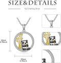 wholesale 925 Sterling Silver Cat & Panda Charm Circle Pendant Necklace for Women's Gifts-0-4