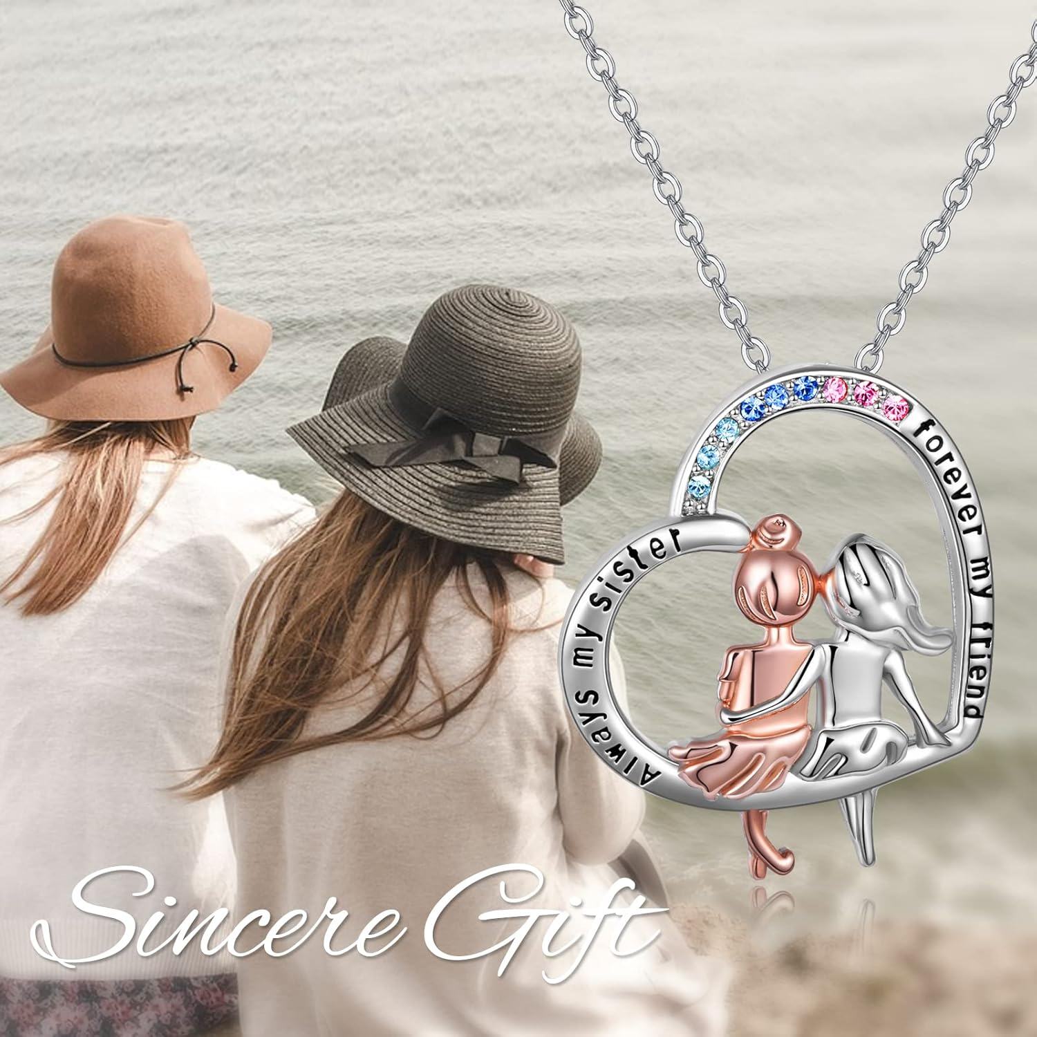 wholesale 925 Sterling Silver Metal Stone Sisters Necklace  for Sister-in-Law-0-1