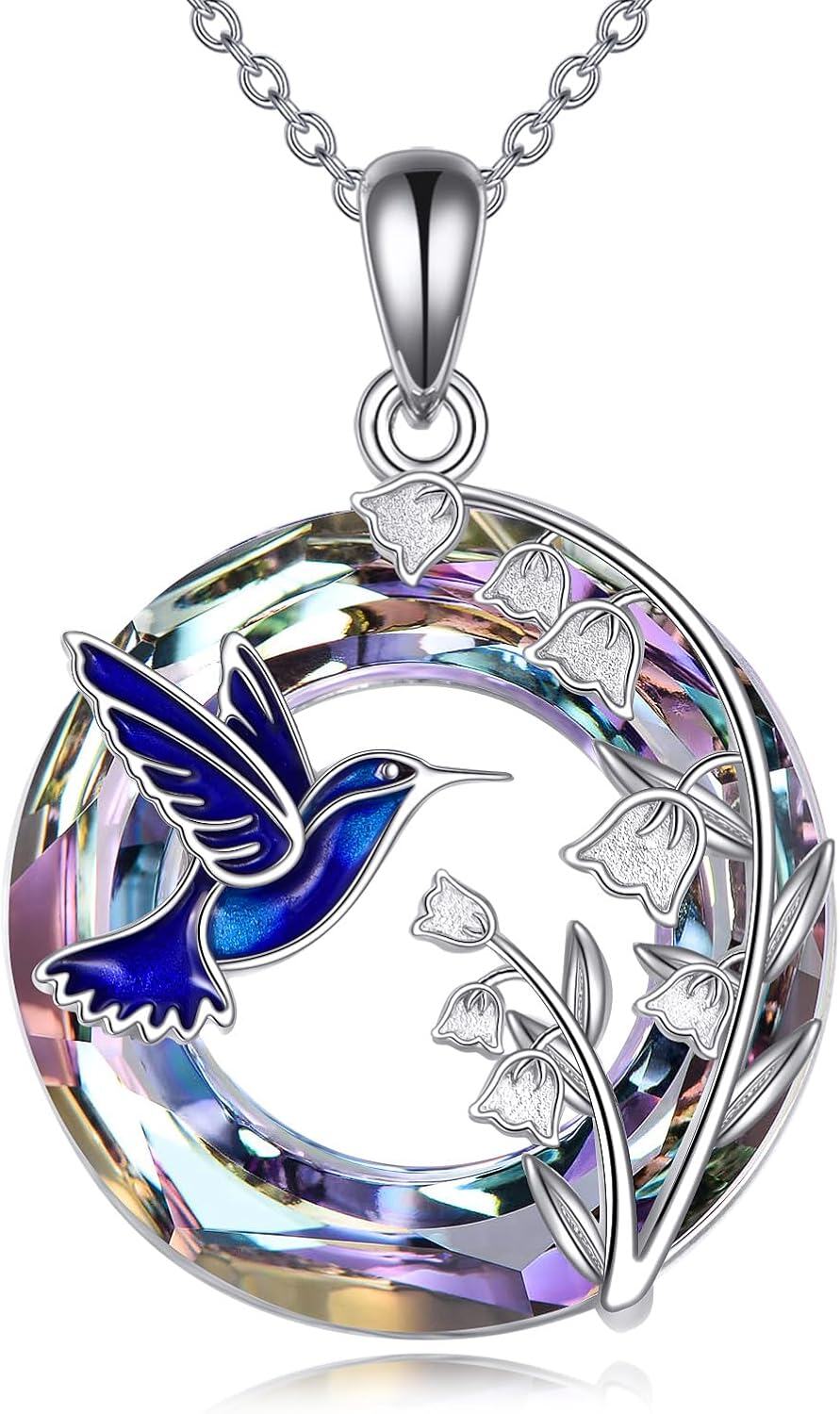 Sterling Silver Crystal Bee Cat Hummingbird Pendant Necklace-0-0