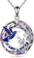 wholesale 925 Sterling Silver Blue Hummingbird & Bellflower Rainbow Crystal Pendant Necklace for Women-0-0